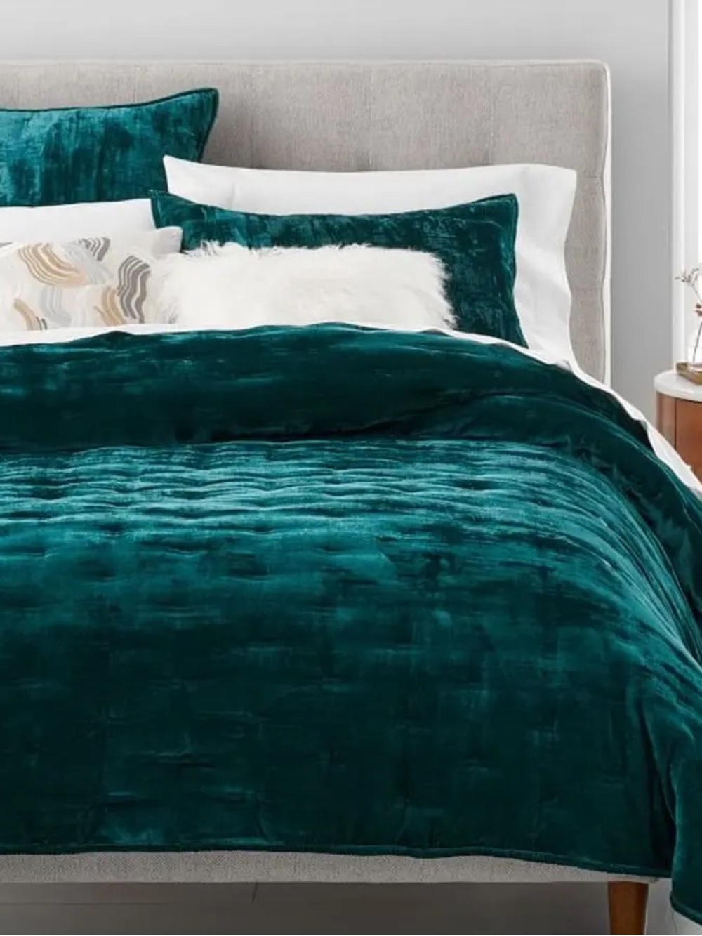 Teal Velvet Plush Quilt - West Elm